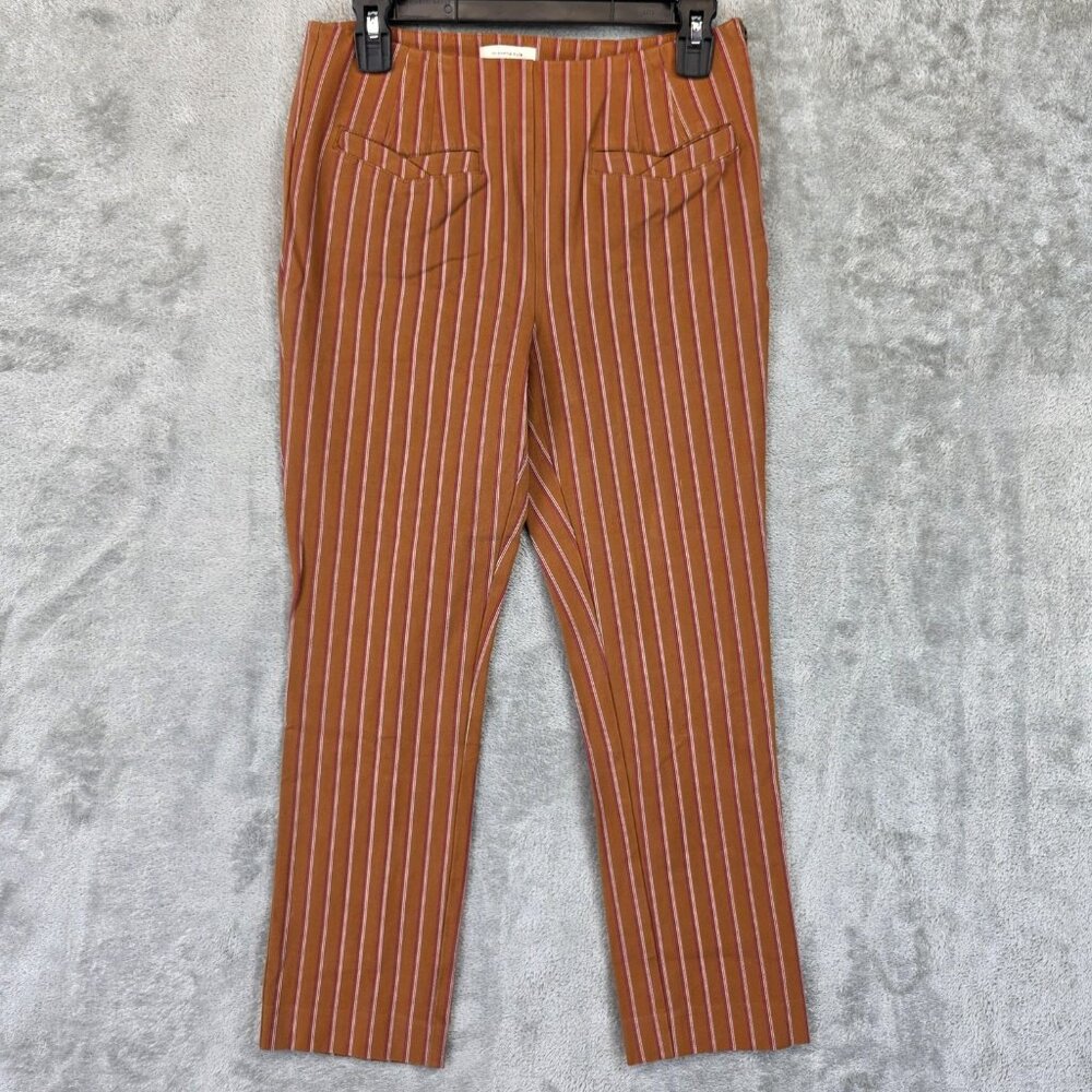 Anthropologie Essential Slim Pants Womens 4 Brown Striped Side Zip Casual Office